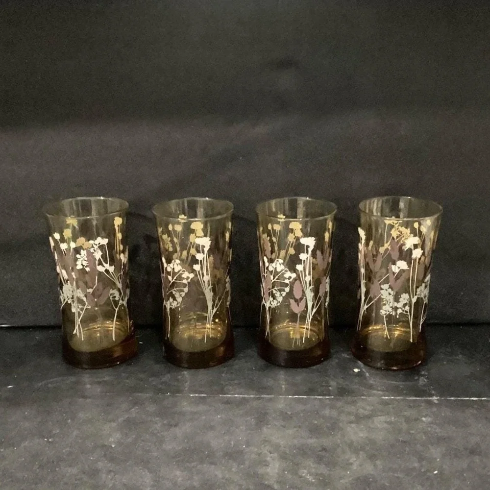 Federal Glass Interlude Highball Glasses, Set‎ of 4, Hourglass, Floral Tumblers